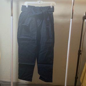 Find. Women's Navy High Waist Paper Bag Hem Belted Trousers Medium NIB
